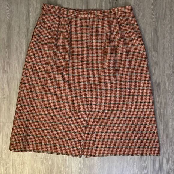 Vintage J.G. Hook Wool Skirt Plus Size Fall Red, Green Blue Houndstooth Plaid Sk - Picture 8 of 9